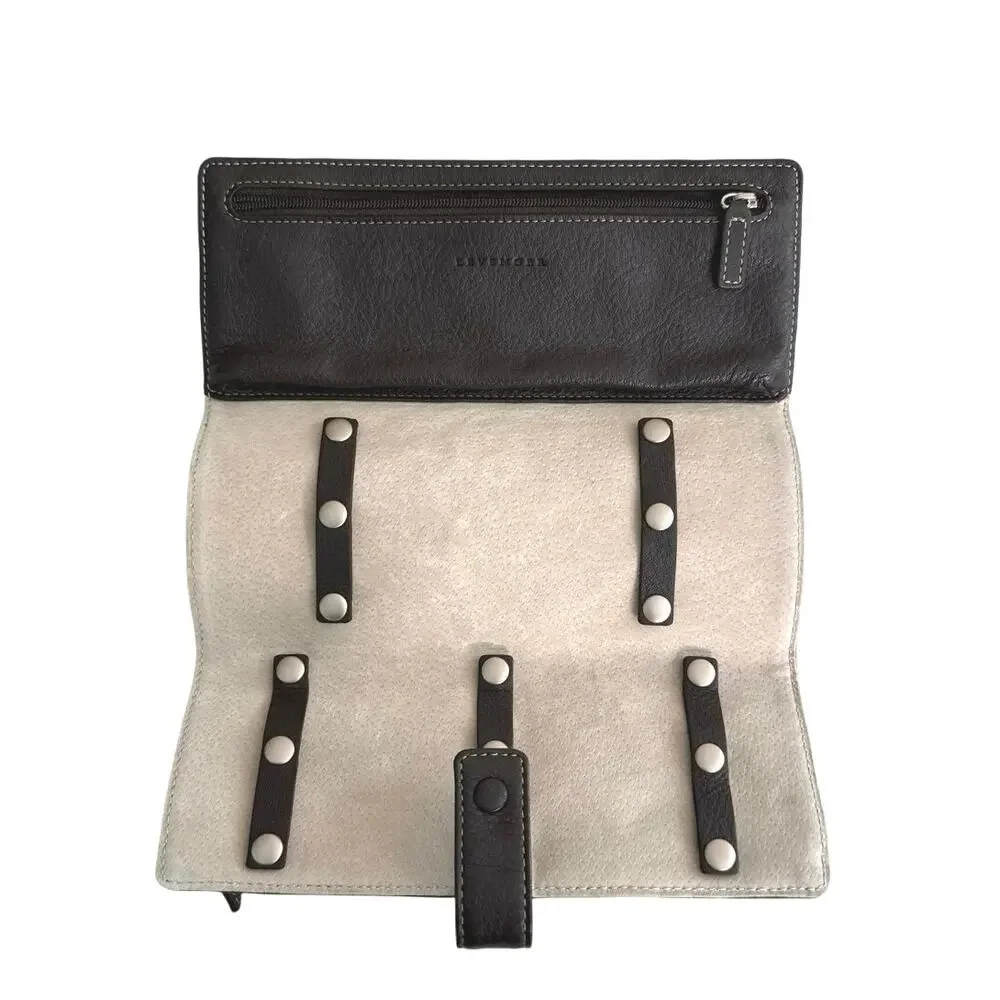 Levenger Brown leather snap fold up jewelry case